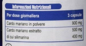 etichetta nutrizionale cardo mariano titolato in silimarina